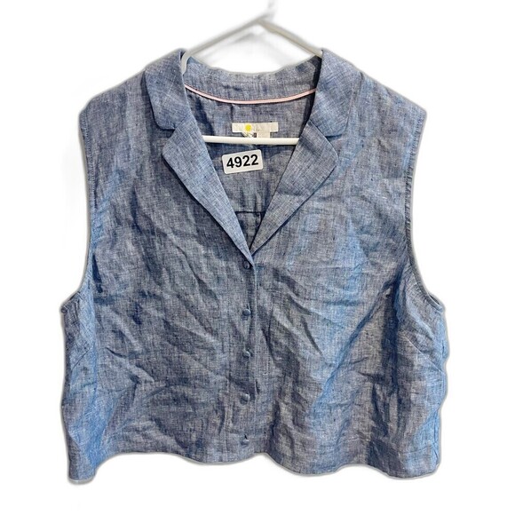 Boden Tops - Boden Chambray Cropped Sleeveless Top Blue Linen 20/22 Collared Button Down